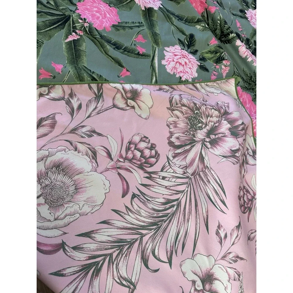 Agua Bendita Reversible Quick Dry Peony Floral Beach Towel Wrap Pink Green